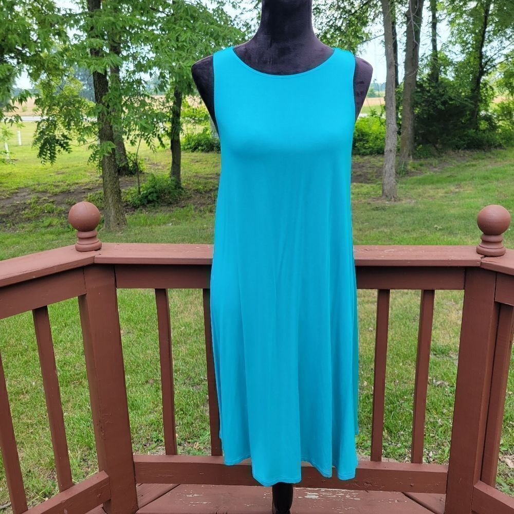 Old Navy Ladies Midi Shirt Dress Round Neck Sleeveless Knit Teal Blue, s…